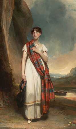 约翰·沃森·戈登（John Watson Gordon）的《风景中穿着格子的女士肖像》