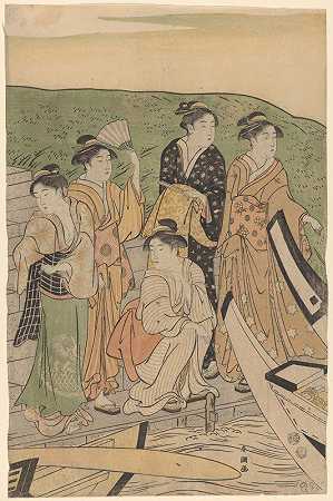 Katsukawa Shunchō的《渡口艺妓》