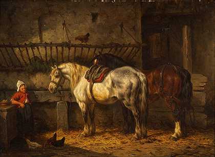 Willem Johan Boogaard的《马厩里的马》