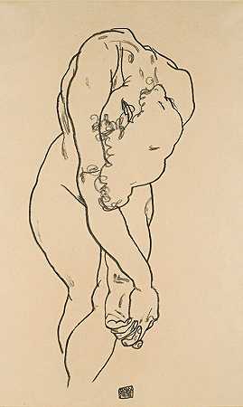 埃贡·席勒的《弯腰低头双手交叉的女人》