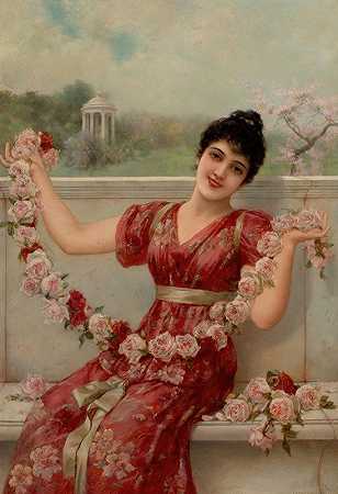 埃米尔·艾斯曼·塞梅诺夫斯基的《带着玫瑰花链的年轻女人》
