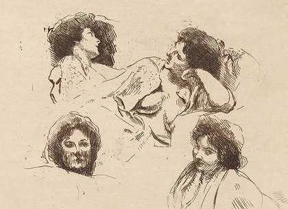 “四个女人的头：快乐岛的研究”，作者：Albert Besnard