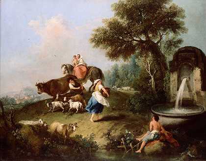 弗朗西斯科·祖卡雷利的《喷泉、人物和动物的风景》