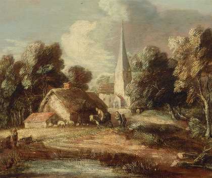 托马斯·盖恩斯伯勒的《小屋和教堂的风景》