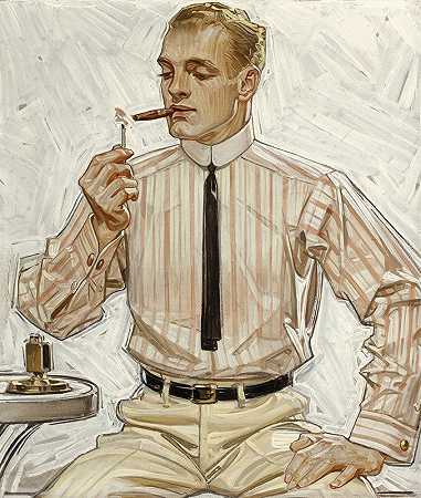 J.C.Leyendecker的“窄领带男士，Cluett衬衫箭领”广告