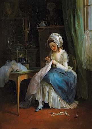 Jean-François Garneray的《年轻女孩在室内装饰》