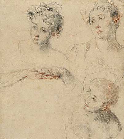 让·安托万·瓦托的《女性头部三项研究和手部研究》