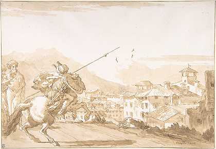 乔瓦尼·多梅尼科·蒂埃波罗的《土耳其骑兵和旁观者走近城镇》
