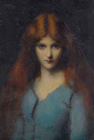 让-雅克·亨纳的《穿着蓝色裙子的年轻女孩的头像》