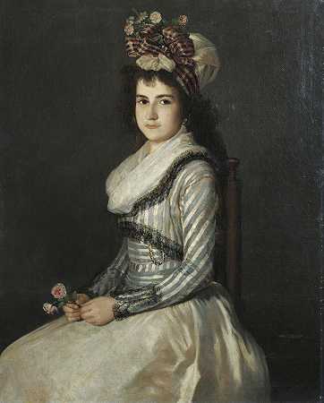 阿古斯汀·埃斯特维·马奎斯（Agustín Esteve y Marques）的《手持两朵玫瑰的年轻女子肖像》