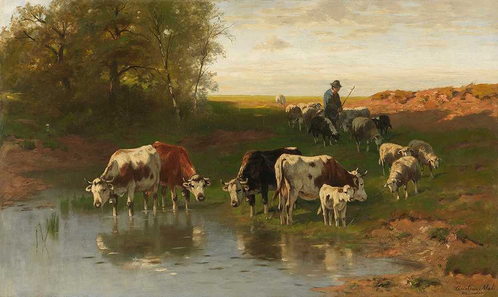 克里斯蒂安·弗里德里希·马里（Christian Friedrich Mali）的《毛皮上有牧羊人的牛》