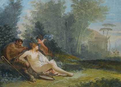 朱塞佩·贝尔纳迪诺·比森（Giuseppe Bernardino Bison）的《古典风景中的维纳斯和丘比特与萨蒂尔》