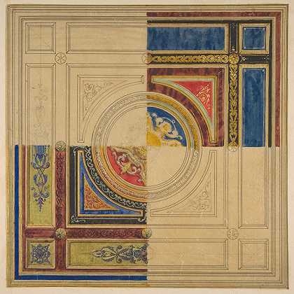 Jules Edmond Charles Lachaise设计的带有替代装饰的镶板天花板