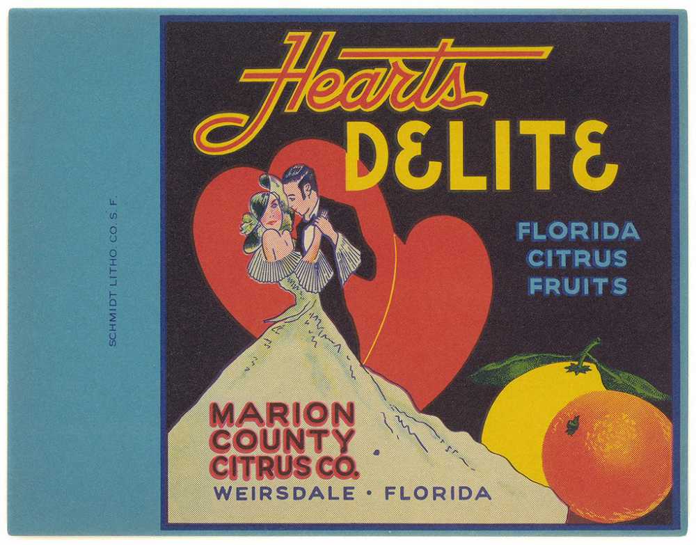 Hearts Delite Florida Citrus Fruit Label-