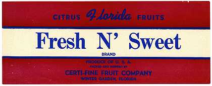 “Fresh N”Sweet Brand Florida柑橘水果标签