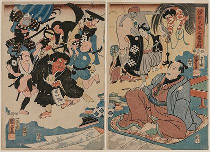 Utagawa Kuniyoshi的《浮世绘Matahei及其名画的奇遇》