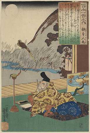 “Kakinomoto no Hitomaro by Utagawa Kuniyoshi