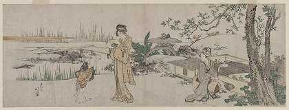 《金鱼缸旁的两个女人和一个孩子》作者：北崎胜志