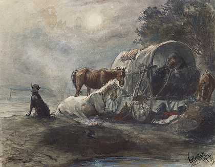 奥古斯特·冯·佩滕科芬（August von Pettenkofen）的《在有篷马车里过夜》