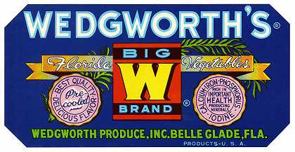 “Wedgworth”的大W品牌佛罗里达蔬菜标签