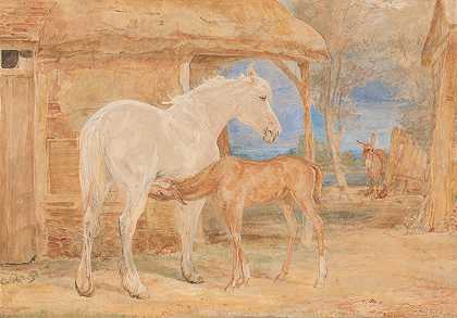 约翰·弗雷德里克·刘易斯的《灰色母马和栗子驹》