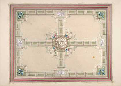 Jules Edmond Charles Lachaise设计的带有花卉口音和希腊钥匙边框的天花板