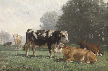 弗里德里希·沃尔茨的《在牧场上休息的奶牛》