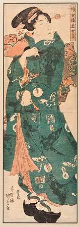 Utagawa Kunisada（Toyokuni III）《蝴蝶图案和服站立美女》