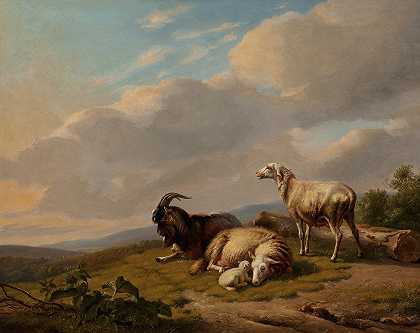 《风景中的绵羊和山羊》，作者：Eugène Joseph Verboechoven