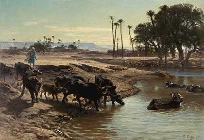 莱昂·阿道夫·奥古斯特·贝利的《尼罗河中的水牛》