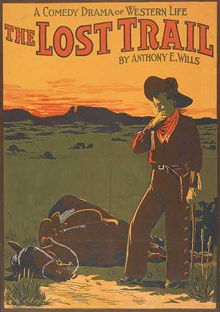 “一部关于西方生活的喜剧，安东尼·E·威尔斯的《迷失的轨迹》，美国石版印刷。
