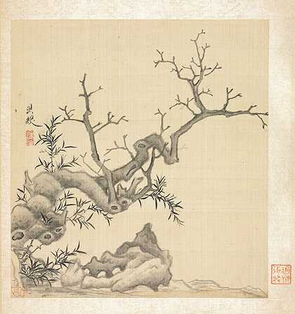 陈洪寿《岩石、老树和竹子》