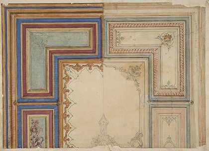 朱尔斯·埃德蒙德·查尔斯·拉查伊斯（Jules Edmond Charles Lachaise）的天花板彩绘装饰的两种备选设计