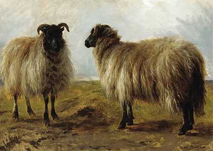 Rosa Bonheur的《风景中的两只公羊》