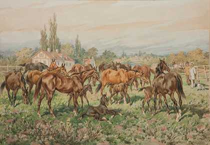 Juliusz Kossak的《草地上的种马》
