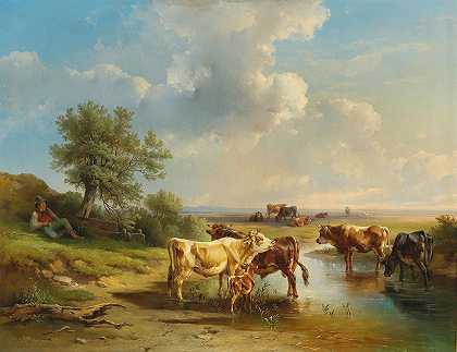 埃德蒙·马尔克内克《河岸上的牧民和牛群》