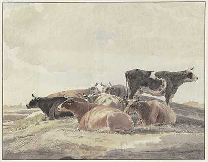 安德里斯·弗默伦（Andries Vermeulen）的《在一座山上，六头牛躺着，一头牛站着》