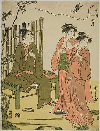 “第四个月（日喀则），出自Chōbunsai Eishi的系列《十二个月（Juni toki）》”