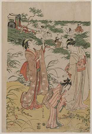 Chōbunsai Eishi的《秋日摩尔女子追逐蟋蟀》