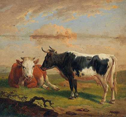 亚历山大·约翰·达林格·冯·达林的《牧场上的奶牛》