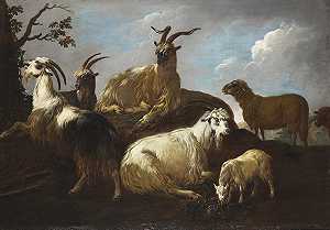 菲利普·彼得·罗斯的《风景中的山羊和绵羊》