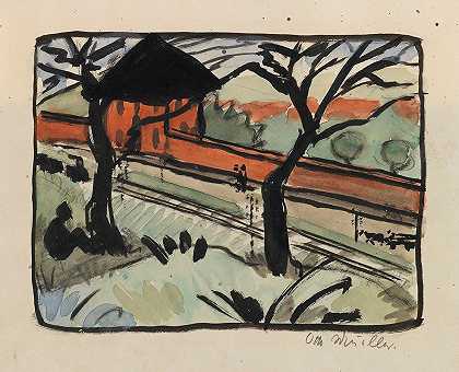 奥托·穆勒（Otto Mueller）的《多夫斯特拉塞，施密德堡（巨人山脉）的火车站》