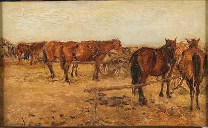奥古斯特·冯·佩滕科芬的《马车与马》