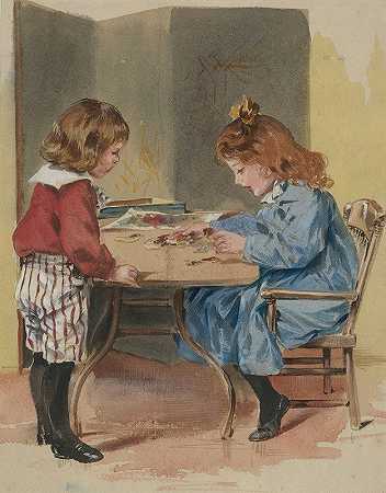 “两个孩子在玩麦克劳林兄弟的拼图
