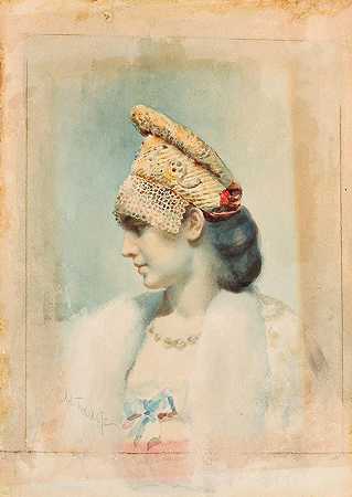 Léon Bakst的《身穿Kokoshnik的女孩侧面肖像》