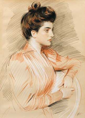 “伊丽莎白·范·比马的侧面肖像”，作者：保罗·塞萨尔·海勒（Paul César Helleu）
