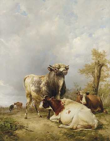 托马斯·西德尼·库珀的《风景中的牛和牛》