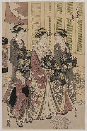 《大石屋的岸田文雄与两个信长和一个神户在夜晚漫步》作者：Chōbunsai Eishi