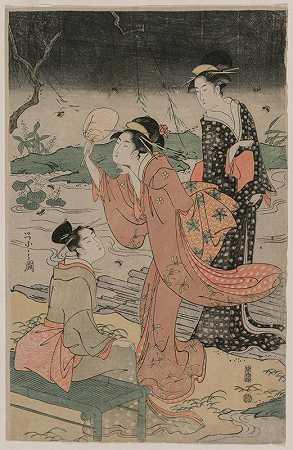 Chōbunsai Eishi的《溪边的女人追萤火虫》