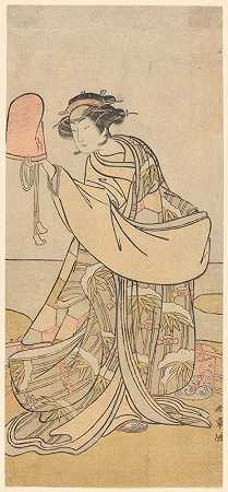 Katsukawa Shunchō的《Segawas》中饰演一个拿着高玫瑰帽的盐女人